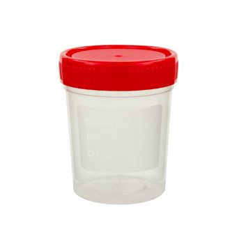 Recipient urina / universal / urocultor, plastic cu capac rosu, 120ml, Nesteril